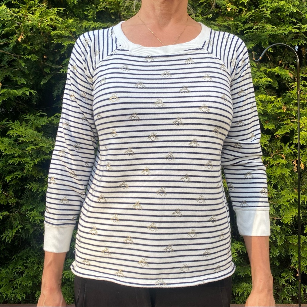 Black White Stripe Bee Silver Sweatshirt Top 2